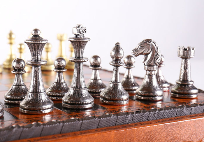 11" Florentine Chess Set on Leatherette Cabinet Board - Chess Set - Chess-House
