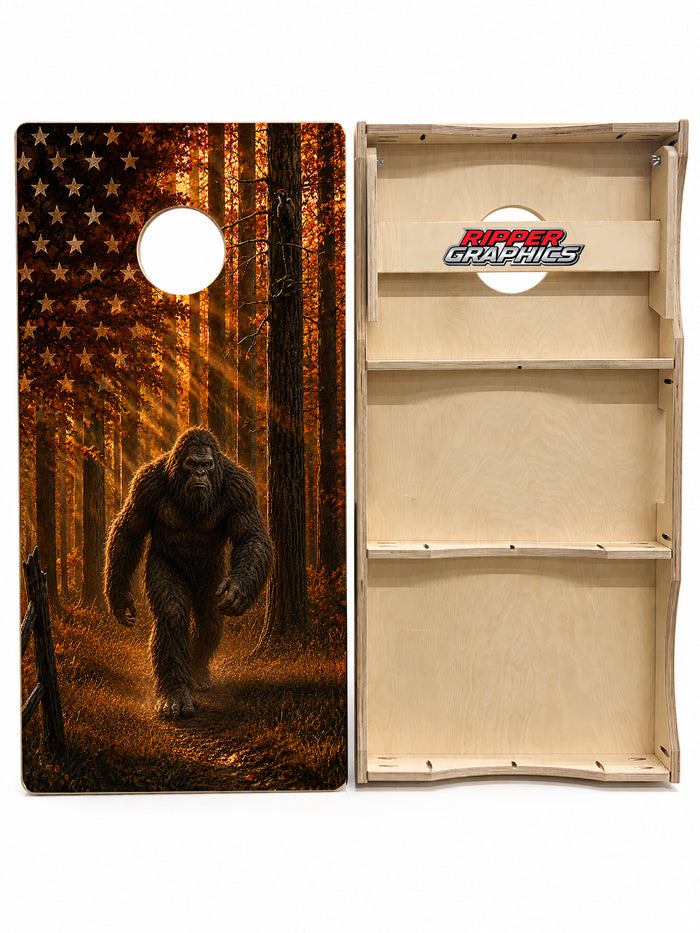 Big Foot Flag Wrap Cornhole Design