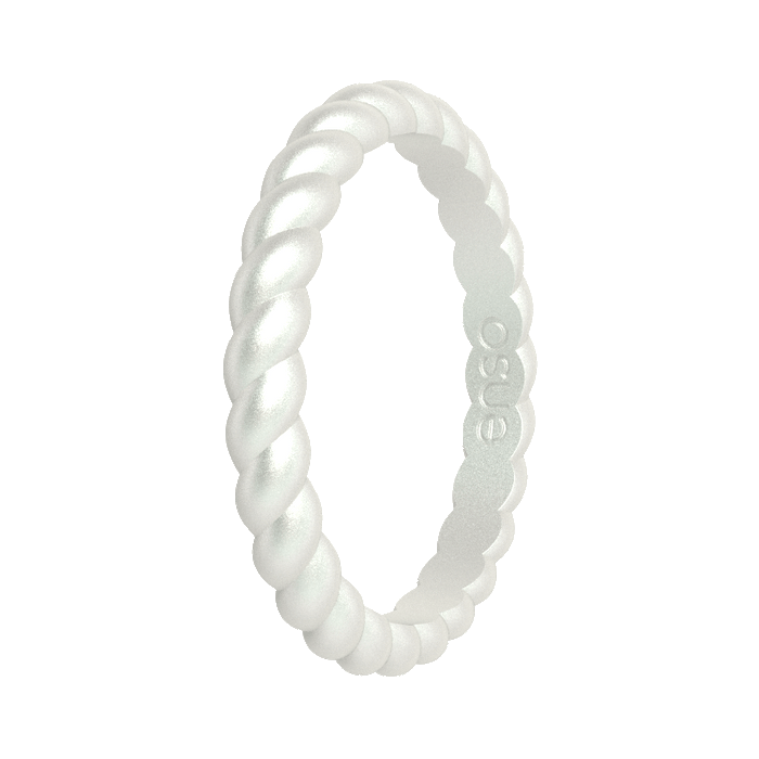Braided Stackable Silicone Ring - Metallic Pearl