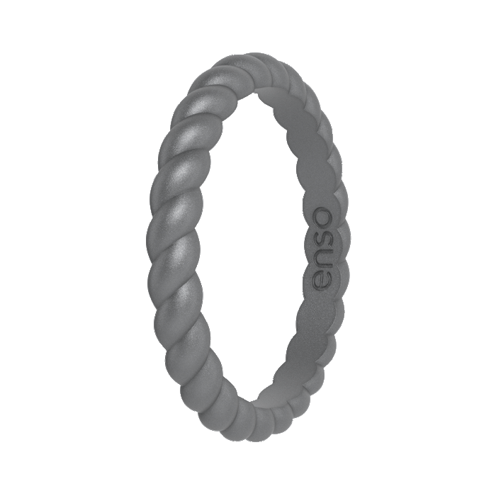 Braided Stackable Silicone Ring - Metallic Silver