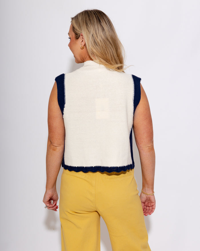 Cable Knit Contrast Trim Sweater Top