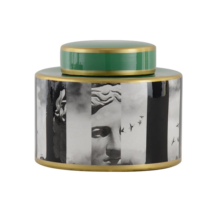 CANNISTER DAVID GREEN/WHITE/BLACK CERAMIC