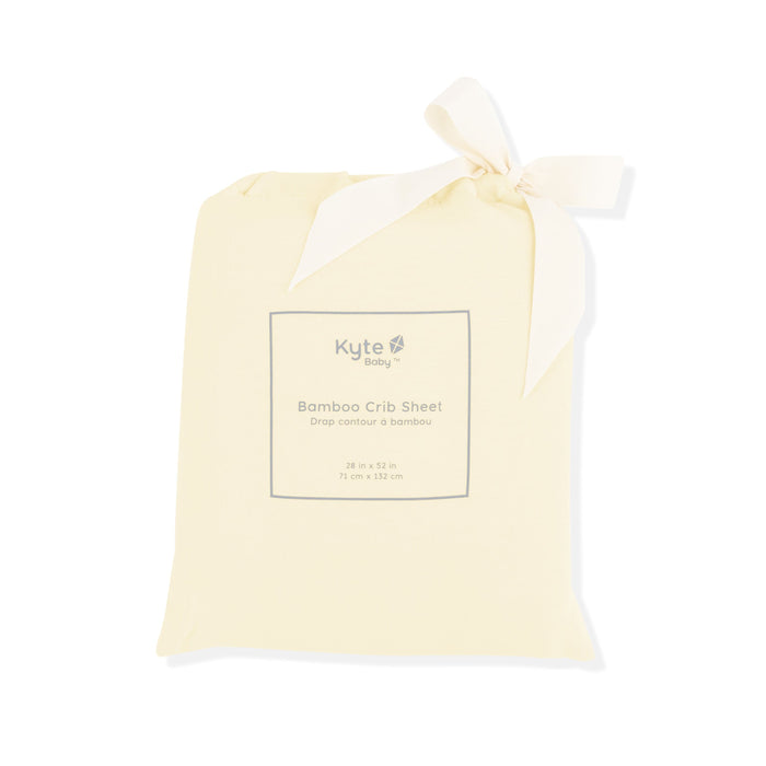 Crib Sheet in Chamomile shown in its packaging