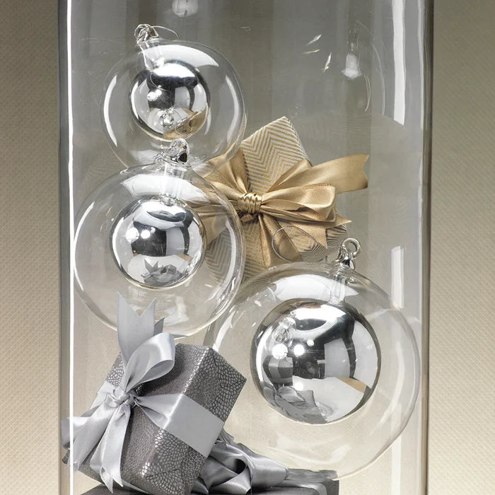 DOUBLE GLASS BALL ORNAMENT- SILVER/MEDIUM