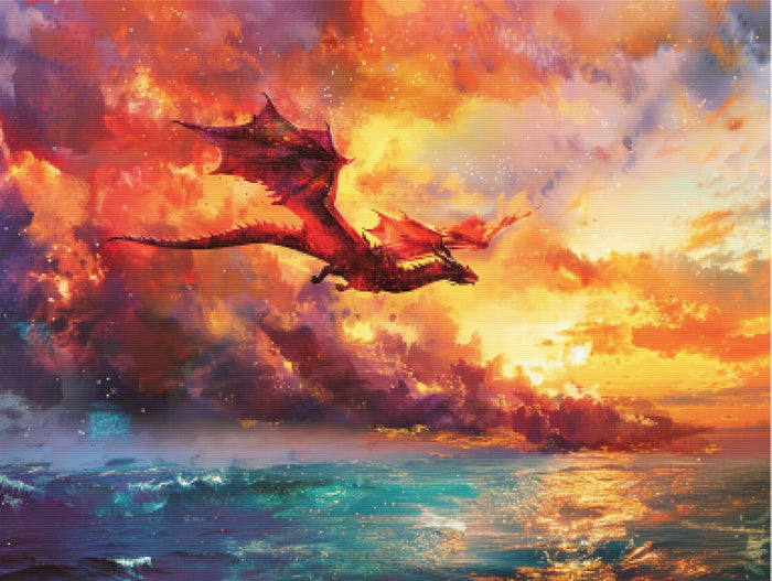 Dragon Soaring Through A Dramatic Sunset
