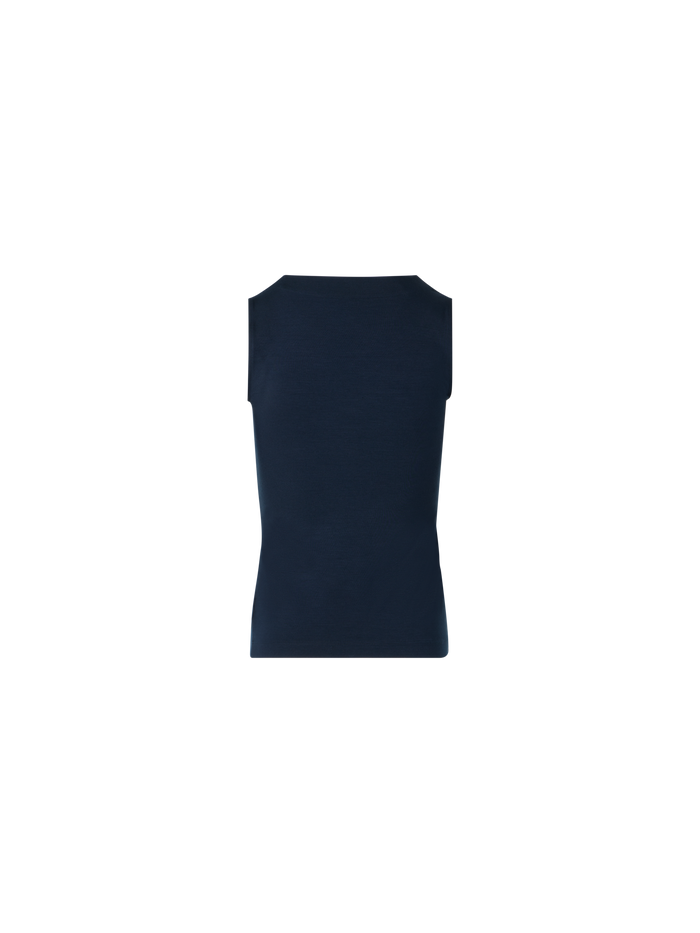 Designer Fitted Modal Stretch Top with Square Neck - navy - blue