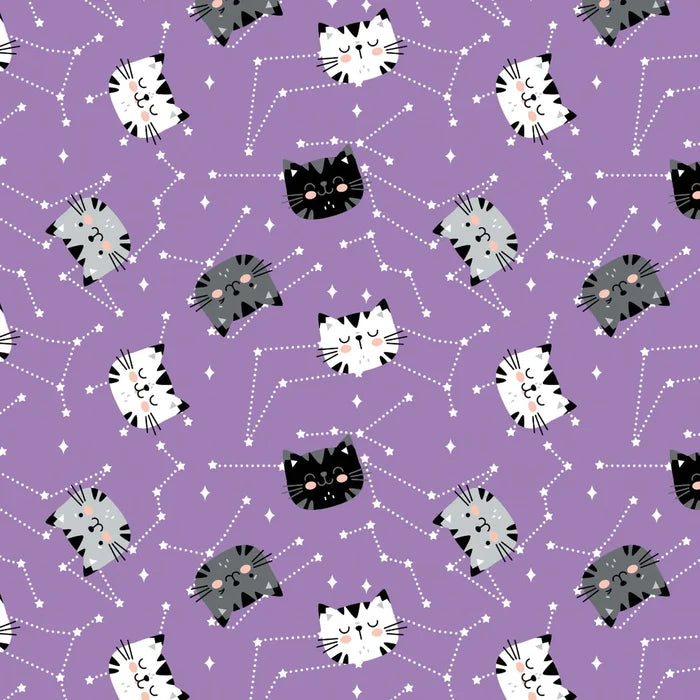 Having Fun Purple Kitten Constellations Fabric, Camelot
