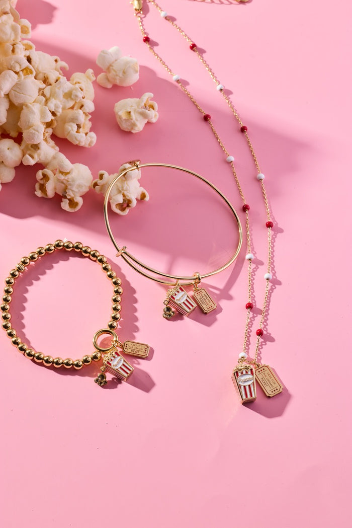 'Here For The Drama!' Movie Theater Popcorn & Ticket Charm Bangle