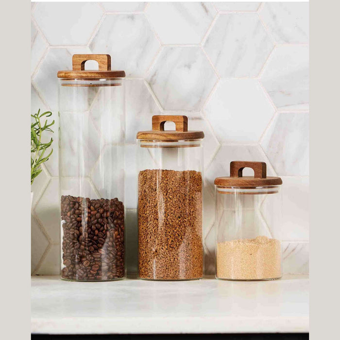 Kitchen Life 1050ML Canister With Acacia Lid Handle - Clear