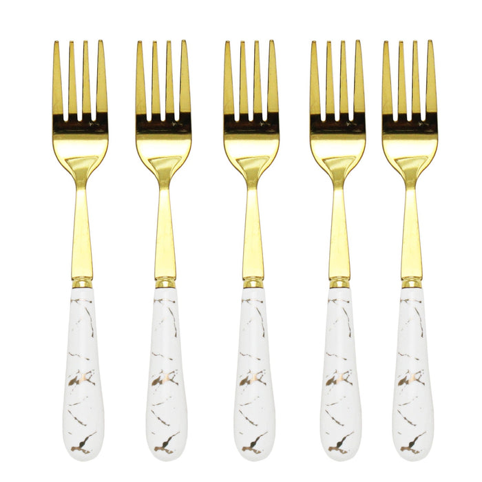 Kitchen Life 6 Piece Golden Fork Set - White & Gold