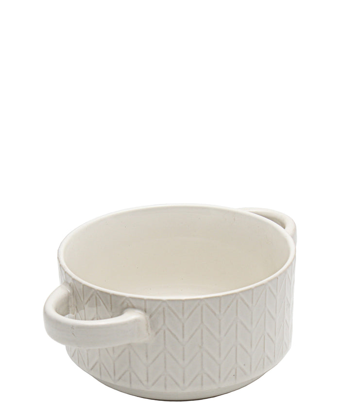 Kitchen Life Embossed Ceramic Soup & Serving Bowl 3 Piece - White