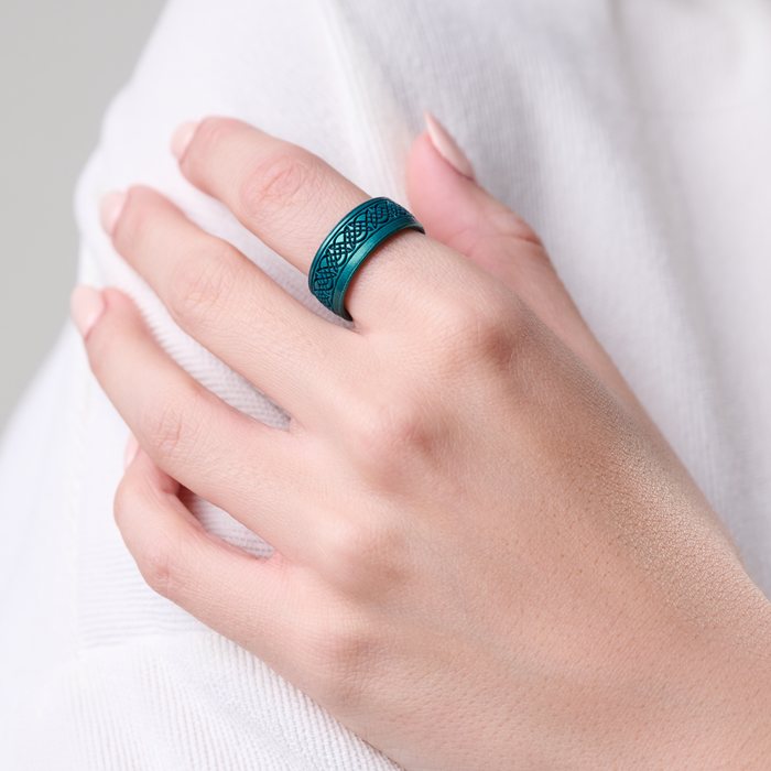 The Lord of the Rings Silicone Ring - Knots of Rohan - Emerald/Black Pearl