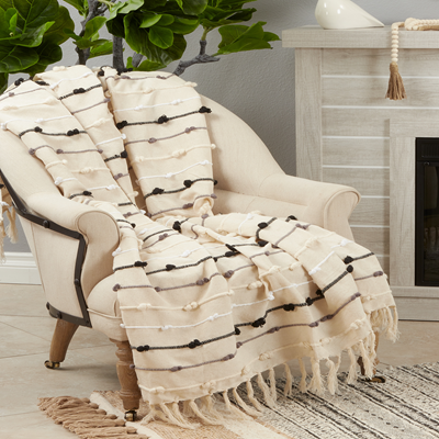 KNOTTED THROW BLACK / WHTITE 50X60