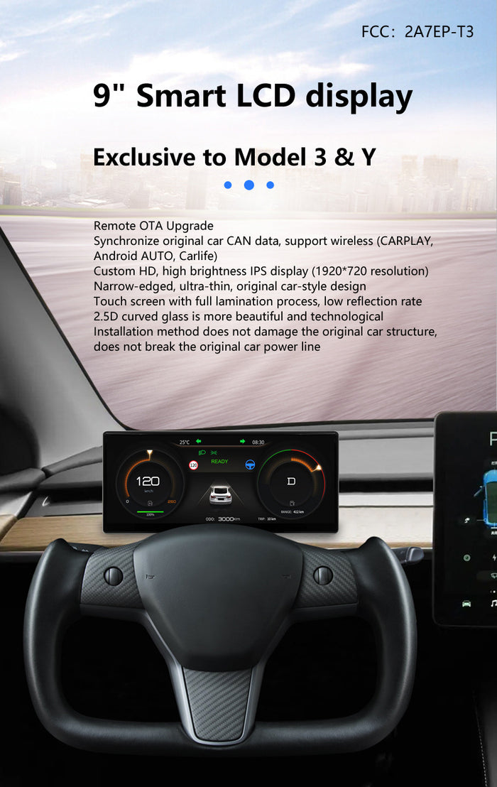 LCD Instrument Cluster Retrofit with CarPlay Support for Tesla Model 3 Tesla Model Y
