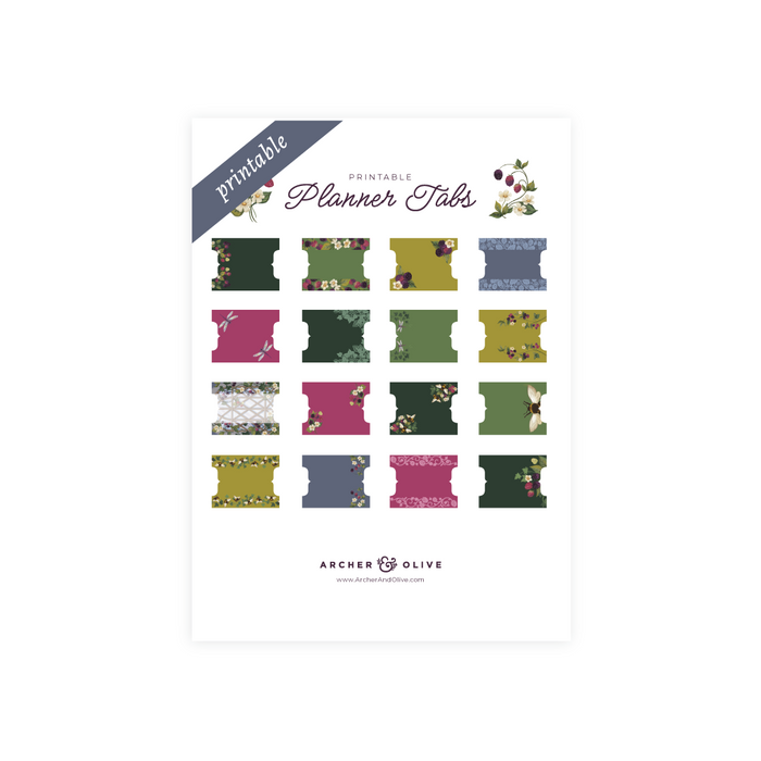 Printable Planner Tabs: Berries & Vines - Archer and Olive