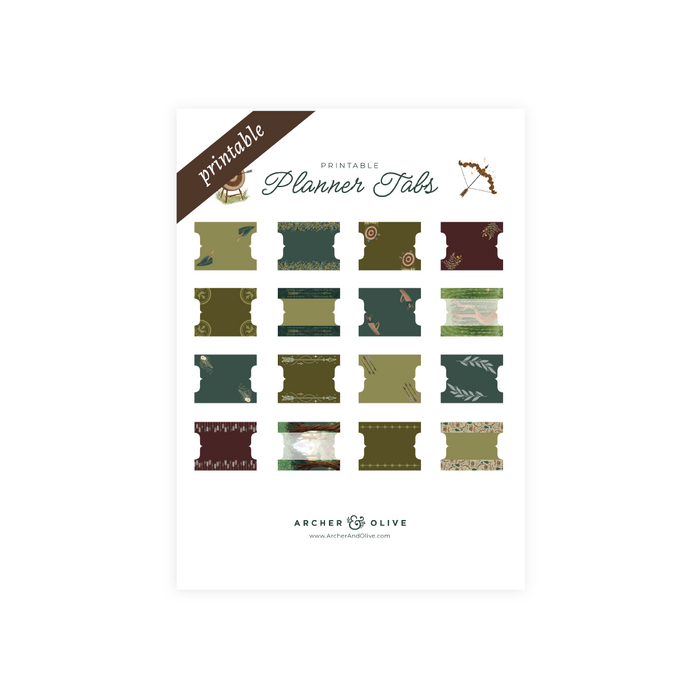 Printable Planner Tabs: The Archer - Archer and Olive