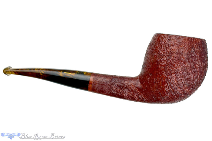 Blue Room Briars is proud to present this RC Sands Pipe Bent Sandblast Apple with Dark Amber Stem
