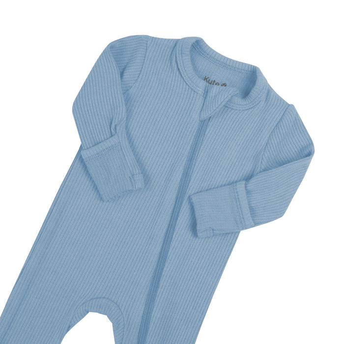 Zipper garage on Kyte Baby Ribbed Zippered Footie in Slate