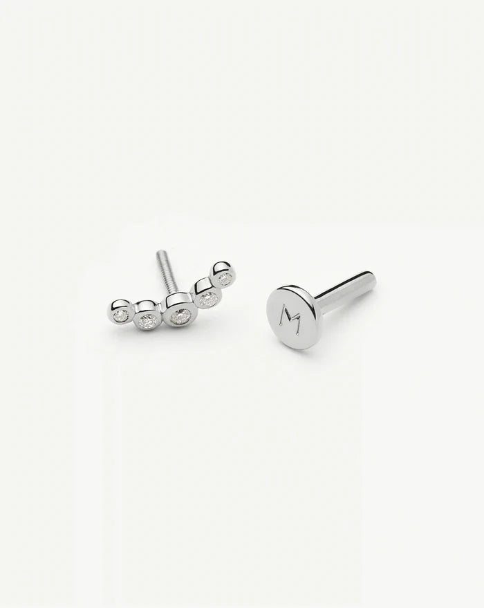 Solid Gold Diamond Ear Climber Flat Back Stud Earring | 9k Solid White Gold Earrings Missoma