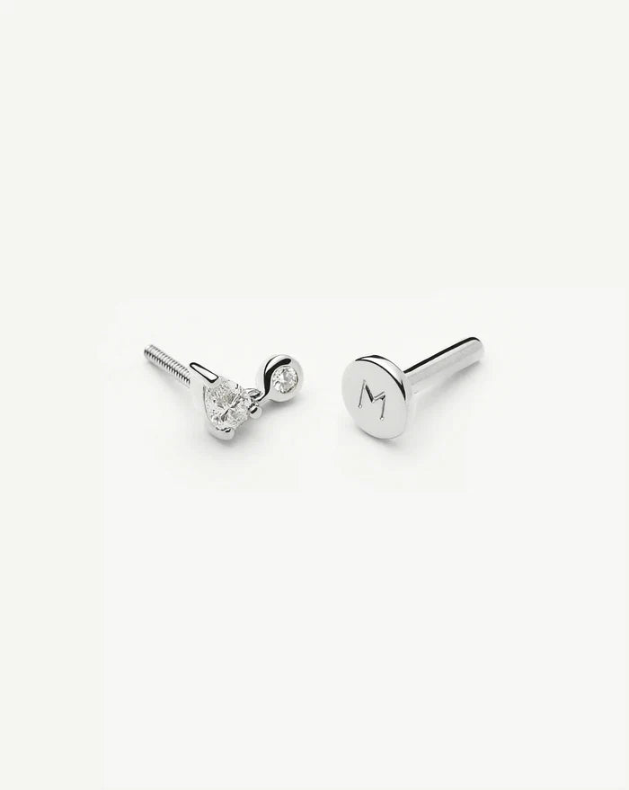 Solid Gold Pear Diamond Charm Flat Back Stud Earring | 9k Solid White Gold Earrings Missoma