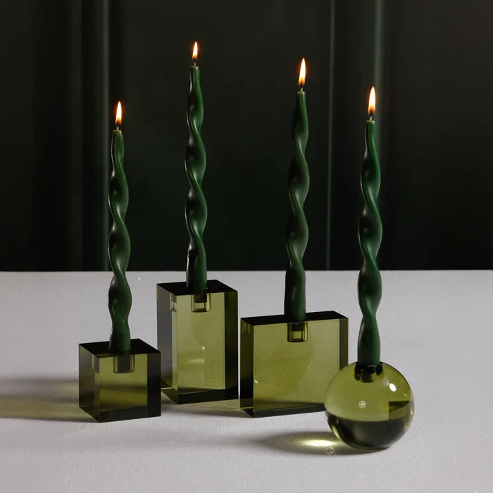 SQUARE CRYSTAL GLASS TAPER HOLDER-GREEN-LARGE