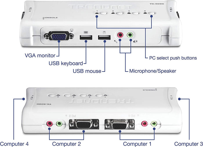 TRENDnet 4-Port USB KVM Switch and Cable Kit with Audio TK-409K