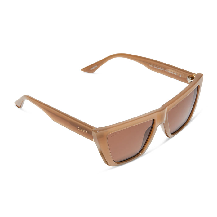 diff eyewear winona cat eye sunglasses with a milky light brown frame and brown lenses detailed view