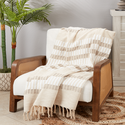 WOVEN STRIPED THROW NATURAL 50X60