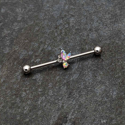 14G Aurora CZ Gem Fleur de Lis Industrial Barbell 38mm