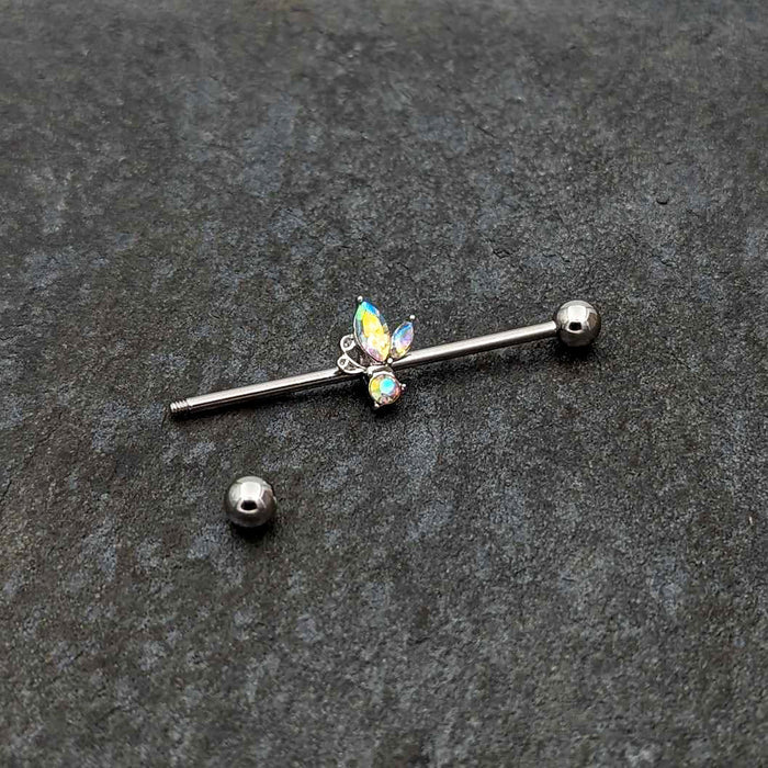 14G Aurora CZ Gem Fleur de Lis Industrial Barbell 38mm