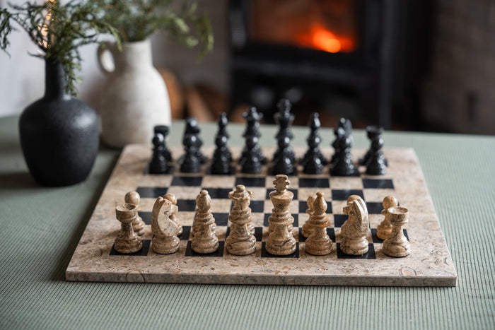 16" Marble Chess Set American Design in Coral & Black - Chess Set - Chess-House
