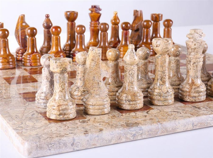 16" Marble Chess Set in Coral and Red - Chess Set - Chess-House