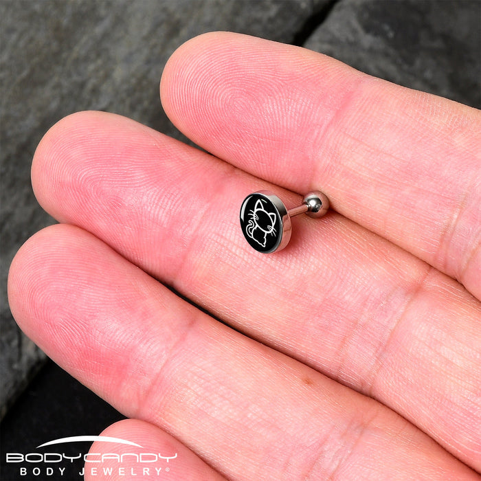 16G 1/4 Black and White Kitty Cat Cartilage Tragus Earring by Onyx O