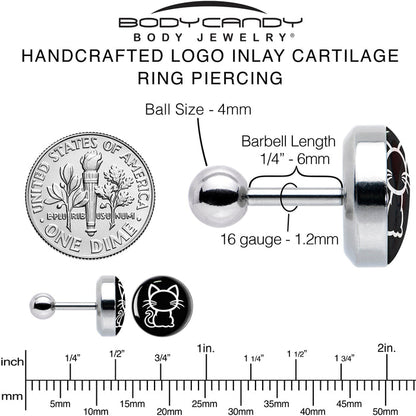 16G 1/4 Black and White Kitty Cat Cartilage Tragus Earring by Onyx O