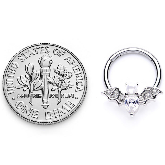 16G 3/8 Clear Gem Vampire Bat Halloween Hinged Segment Ring