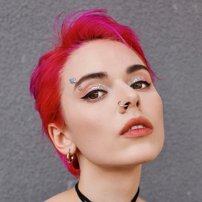 16G 5/16 Blue CZ Gem Swirl Fan Curved Eyebrow Ring