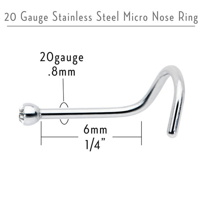 20G Stainless Steel Crystalline Gem Micro Nose Ring Twister