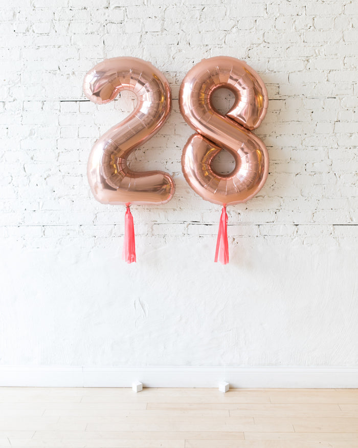 34in Rose Gold Foil Numbers with Coral Skirts