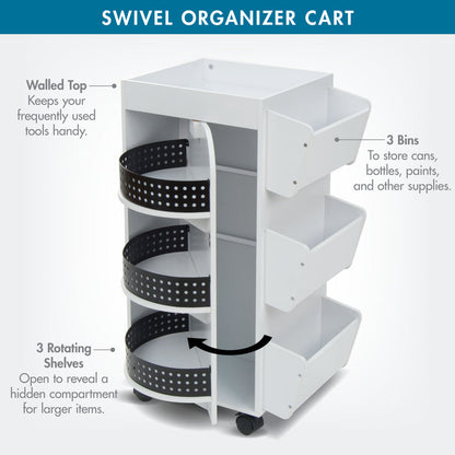 4-Sided Swivel Mobile Organizer Cart for Craft, Sewing and Hobby Storage Black/White 10220