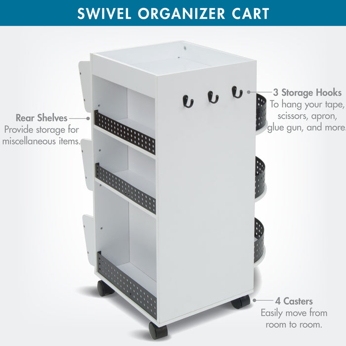 4-Sided Swivel Mobile Organizer Cart for Craft, Sewing and Hobby Storage Black/White 10220
