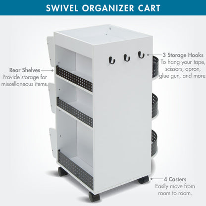 4-Sided Swivel Mobile Organizer Cart for Craft, Sewing and Hobby Storage Black/White 10220