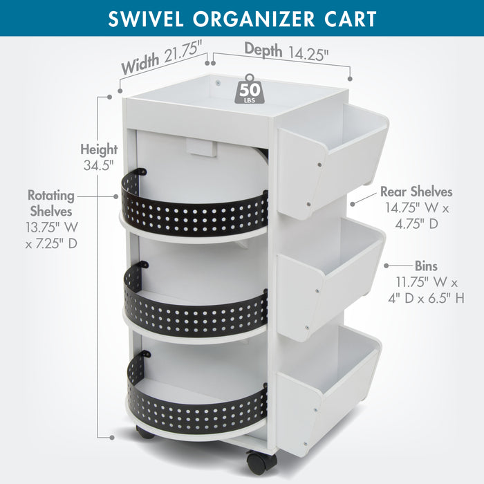 4-Sided Swivel Mobile Organizer Cart for Craft, Sewing and Hobby Storage Black/White 10220