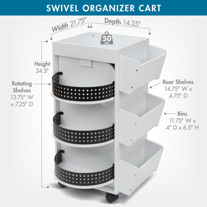 4-Sided Swivel Mobile Organizer Cart for Craft, Sewing and Hobby Storage Black/White 10220