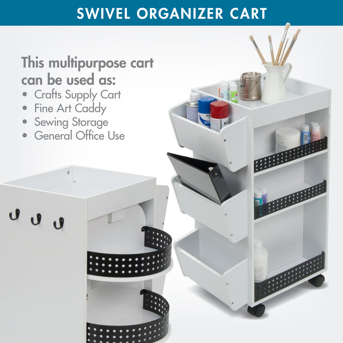 4-Sided Swivel Mobile Organizer Cart for Craft, Sewing and Hobby Storage Black/White 10220