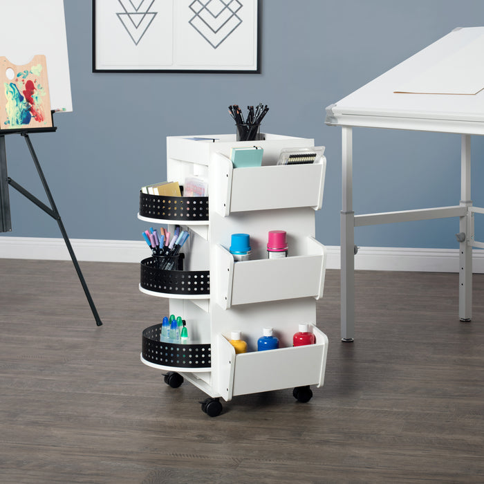 4-Sided Swivel Mobile Organizer Cart for Craft, Sewing and Hobby Storage Black/White 10220