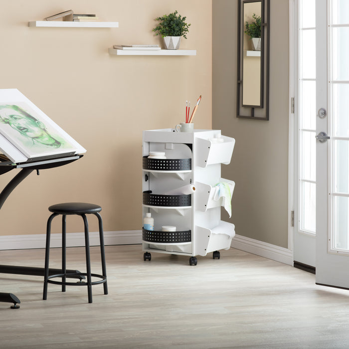 4-Sided Swivel Mobile Organizer Cart for Craft, Sewing and Hobby Storage Black/White 10220