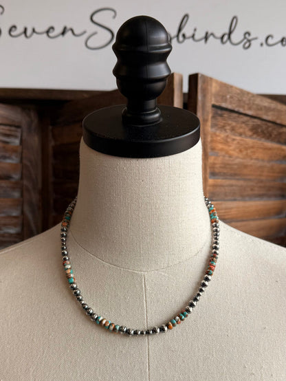 Sterling silver and turquoise spiny bead necklace on mannequin, graduated bead strand