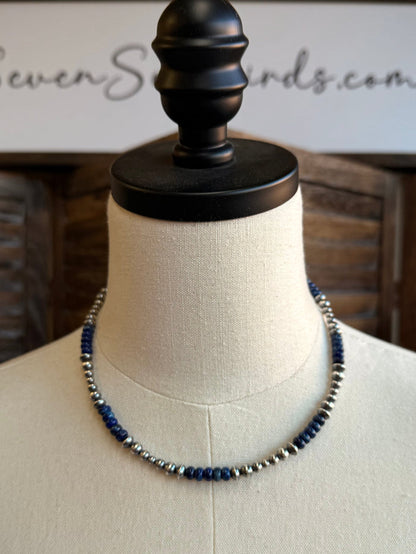 Sterling jasper bead necklace with blue beads and silver bead spacers
