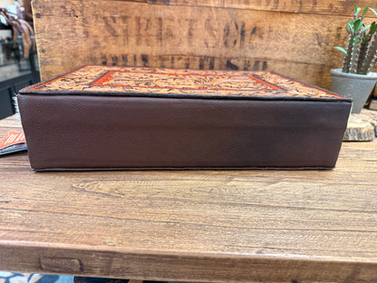 Rectangle hair-on jewelry box with smooth brown exterior and flat top surface
