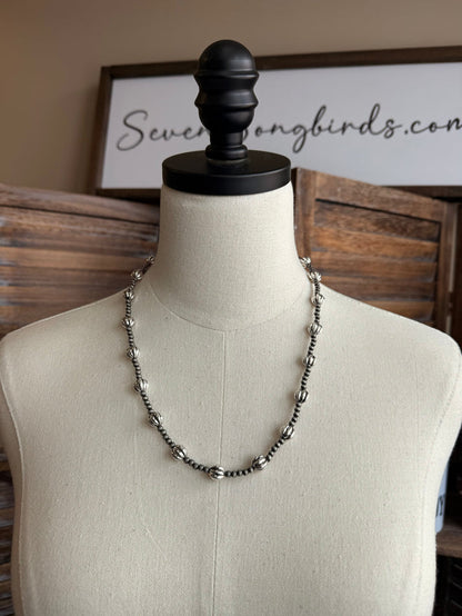 Pearl bead necklace with silver-tone chain and spaced round bead links